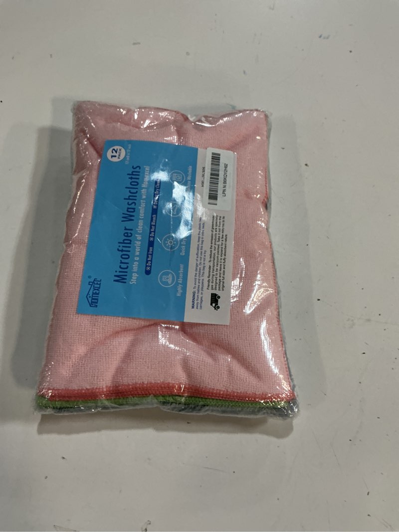Condition photo showing New/Like New for homexcel microfiber washcloths 12 pack, highly absorbent and soft face towel, multi-purpose wash cloths for bathroom, gym, hotel, spa and kitchen, multicolor 12x12 inch multicolor 12 x 12 inch 12