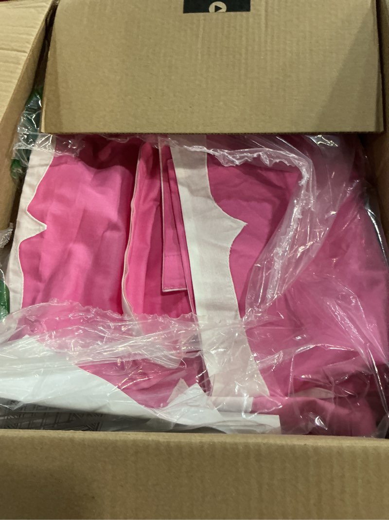 Condition photo showing As Is for max & lily underbed curtain for low bunk bed/low loft bed, play curtain for kids, cotton privacy curtain for bottom bunk, 2 panel curtain set hot pink/white