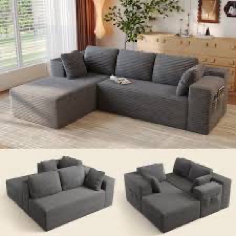 Similar Decofy 105.5\\\" Cloud Sectional Couch with Ottoman & NO Pillows, L Shaped Couches Boneless Sofa for Liv