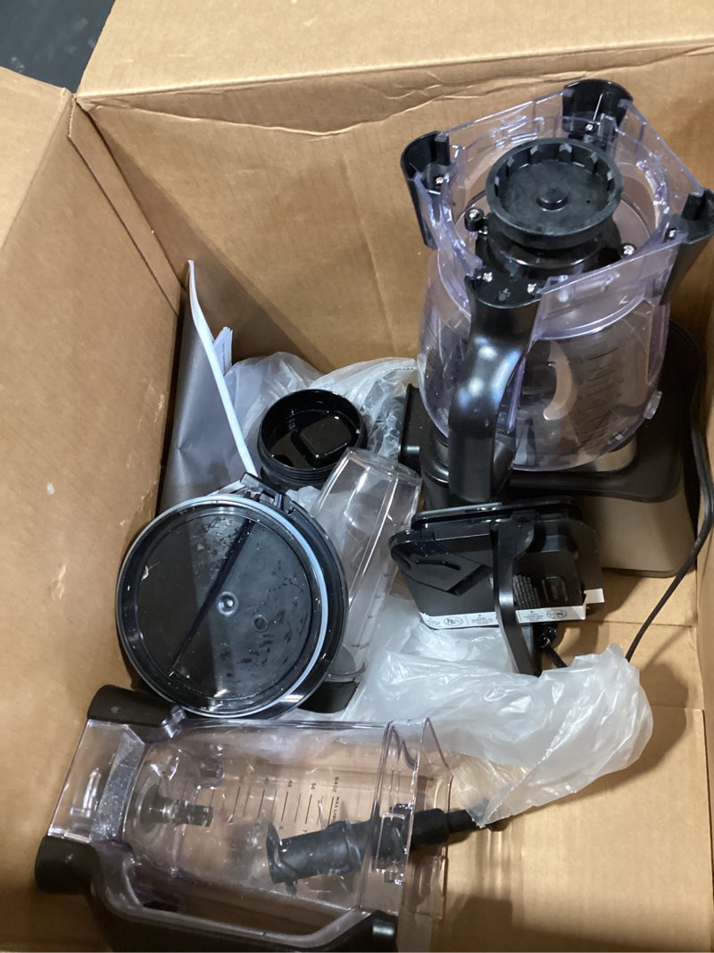 Condition photo showing As Is for ninja bn801 professional plus kitchen system, 1400 wp, 5 functions for smoothies, chopping, dough & more with auto iq, 72-oz.* blender pitcher, 64-oz. processor bowl, (2) 24-oz. to-go cups, grey blender + xl bowl + (2) 24-oz.cups