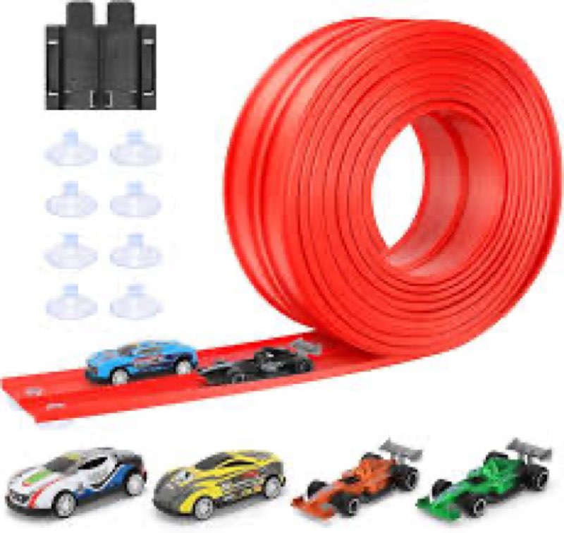 Flexible Race Car Track for Kids, Compatible with Hot Wheels and 8 Diecast 1/64th Cars, Flex Track 1