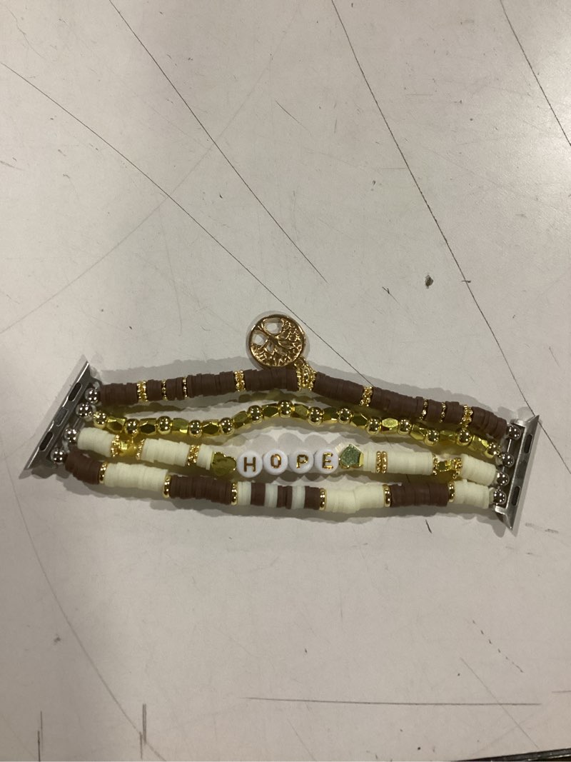 Condition photo showing Good Condition for JR.DM Beaded Bracelet Compatible with Apple Watch 40mm 38mm 41mm 42mm Women Kids Girls Fashion Dressy Jewelry Watch Strap Stretchy Handmade Wristband for iWatch Series 11/10/9/8/7/SE/6/5/4/3/2/1(S) O15 Brown Gold 38/40/41/42mm(Series 11/10) S(5.3''-5.8'')