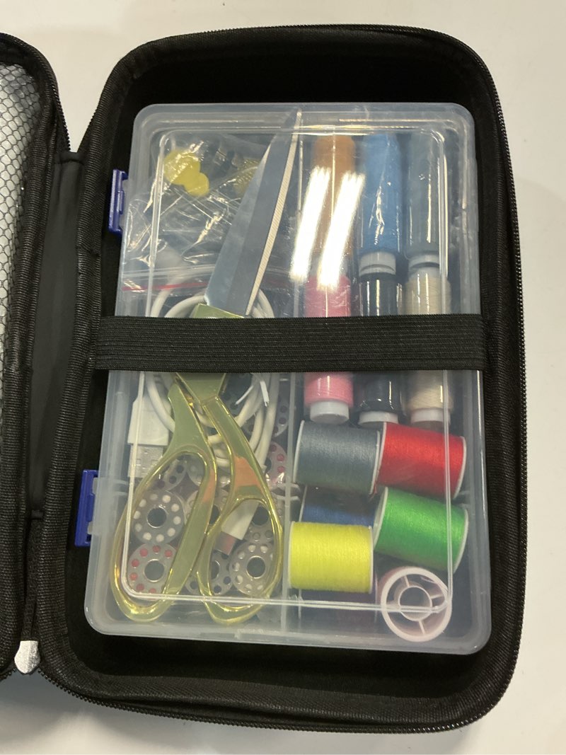 Condition photo showing Good Condition for Handheld Sewing Machine Heavy Duty, with Blue Leather Storage Case and 110-Piece Sewing Kit, Mini Portable, Ideal for Adults & Beginners, Complete Set of Quick Home Clothing Repair Tools, Good Gift Black