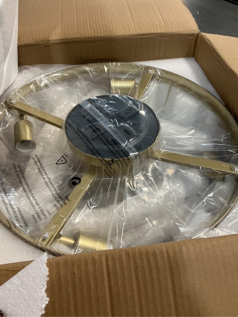 Condition photo showing New/Like New for Crystal Caged Ceiling Fan with Light Flush Mount, 20inch Crystal Ceiling Fan with Light and Remote, Gold Crystal Fandelier Ceilings Fans with Lights for Bedroom, Dining Room, Living Room 20 Inch Caged Crystal Ceiling Fan with Light