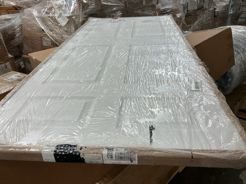Condition photo showing As Is for barnsmith 36x80 in raised 6-panel textured white primed molded door slab, classic style paintable ho