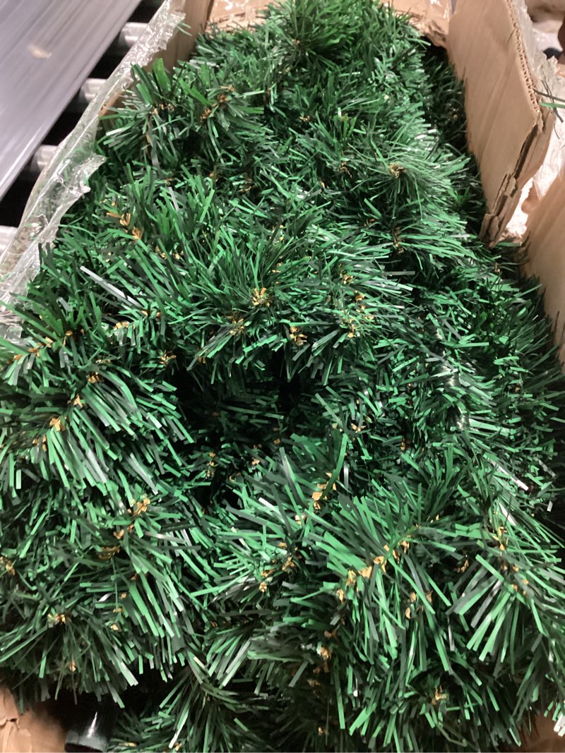 Condition photo showing As Is for KTKDE 7.5ft Artificial Christmas Tree is a Green one with 1450 Tips and 300 Battery-Powered LED Columns. It Features 7.87-inch Golden Five Pointed Star and is Perfect for Family and Office Gatherings Green 7.5ft