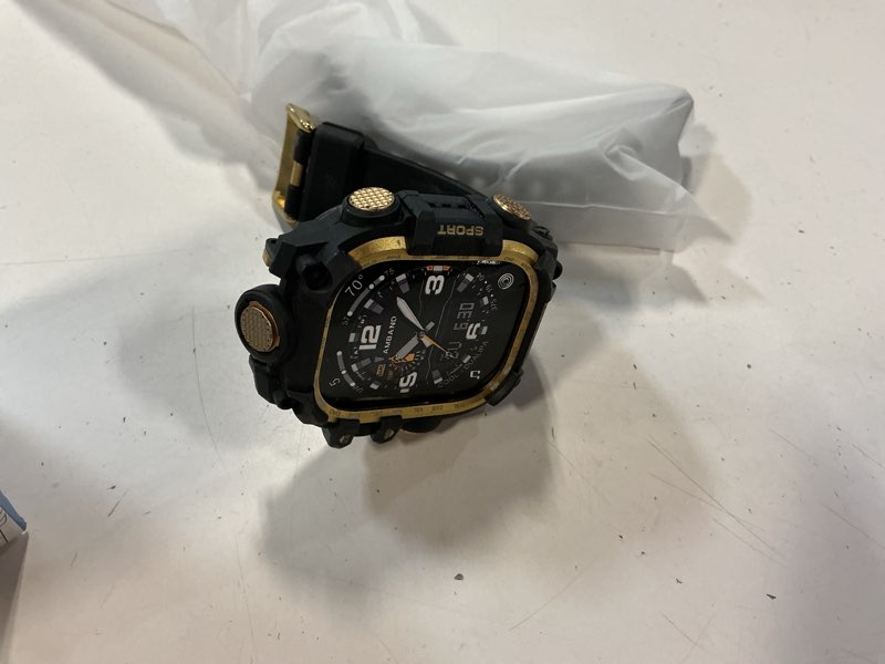 Condition photo showing As Is for amband rugged case with band for apple watch ultra 3/2/1 49mm, m3 military grade shockproof cover, includes screen protector kit, tactical band for men - compatible with iwatch ultra, black gold 49mm - ultra 3/ultra 2/ultra black gold