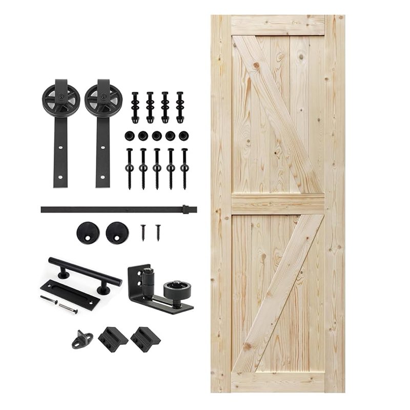 Unfinished British Brace Knotty Barn Door with Sliding Hardware Kit/Solid Wood/Double Surfaces/Unfinished Barn Door /Big Wheel