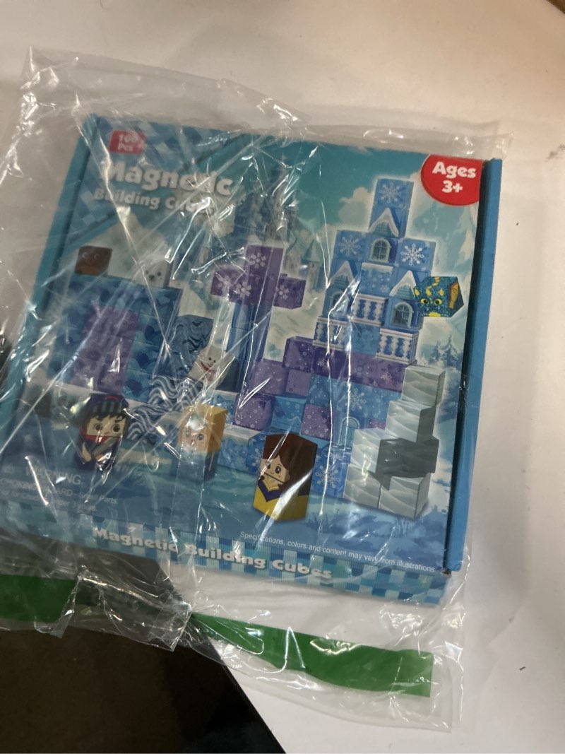 Condition photo showing Good Condition for Magnetic Blocks - 100Pcs 0.8in Magnetic Building Block for Kids Ages 4-8, Transparent Magnet Block Blue Princess Castle, Magnet Cubes Tiles Princess Toy for Girl 3 4 5 6 7 8-12 Christmas Birthday Gift Snow Castle