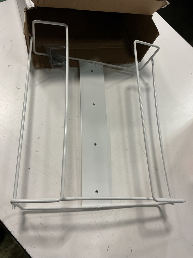Condition photo showing Good Condition for 1 each | disposable glove or tissue box holder, triple (3-box) glove rack, wall mounted universal box holder, for larger sized boxes, white - 1 glove rack