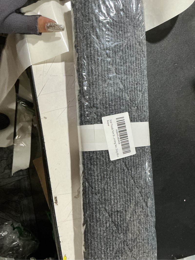 Condition photo showing Good Condition for stair treads with landing rug for wooden steps indoor, peel and stick stair treads matching-mat 20"x32" stair landing slip resistant polyester stair rugs non slip for seniors and dogs,grey blue 1'8" x 2'8" grey blue landing mat 1