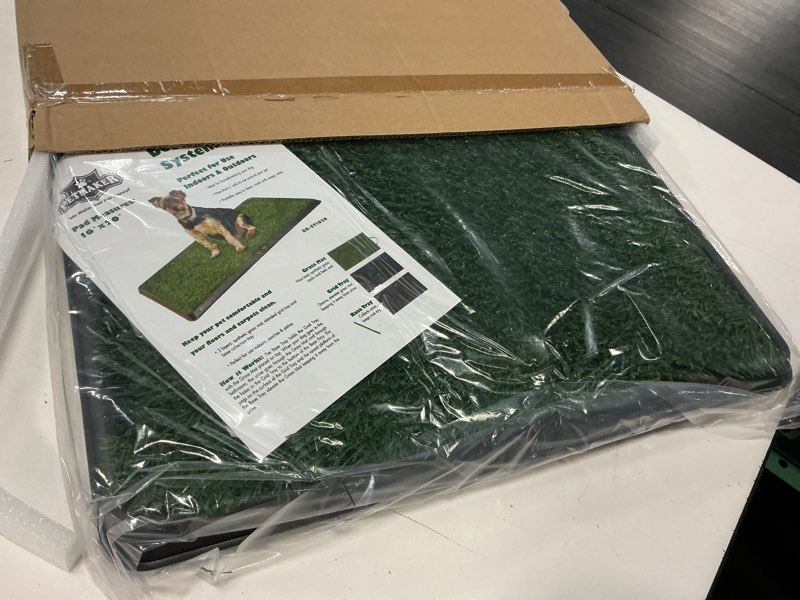 Condition photo showing Good Condition for artificial grass puppy pad with tray 16x20 inch | reusable indoor & outdoor dog potty training mat system | washable fake grass pet housebreaking pad for puppies & small to medium dogs by petmaker small 3-layer system