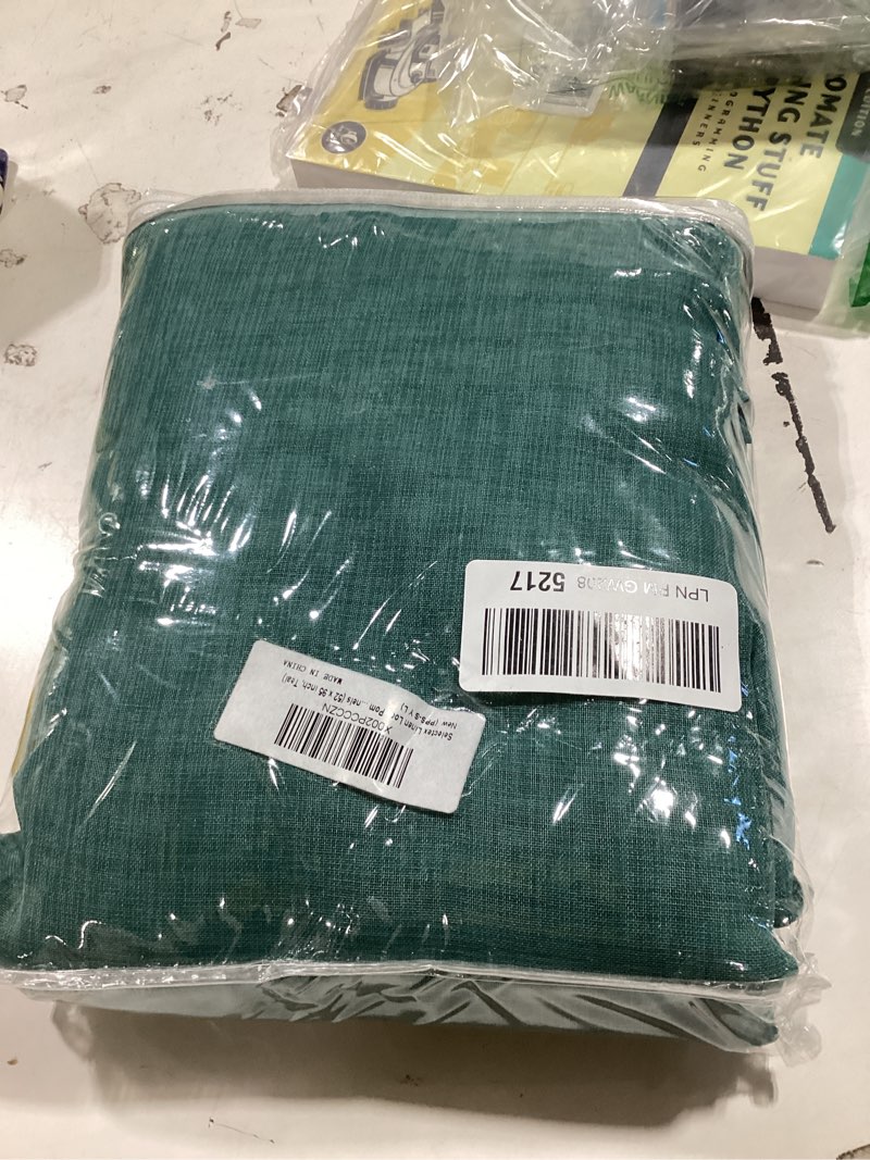 Condition photo showing New/Like New for miss selectex linen look pom pom tasseled sheer curtains - rod pocket voile semi-sheer curtains for living and bedroom, set of 2 curtain panels (52 x 63 inch, teal) teal 52"w x 63"l (pack of 2)