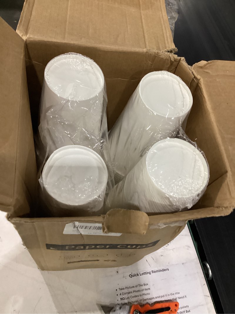 Condition photo showing Good Condition for coffee cups 16 oz 200 pack, disposable paper cups for hot beverage drinking, white hot cups suitable for party, picnic, travel, and events white 16 oz-cups only 200 cups