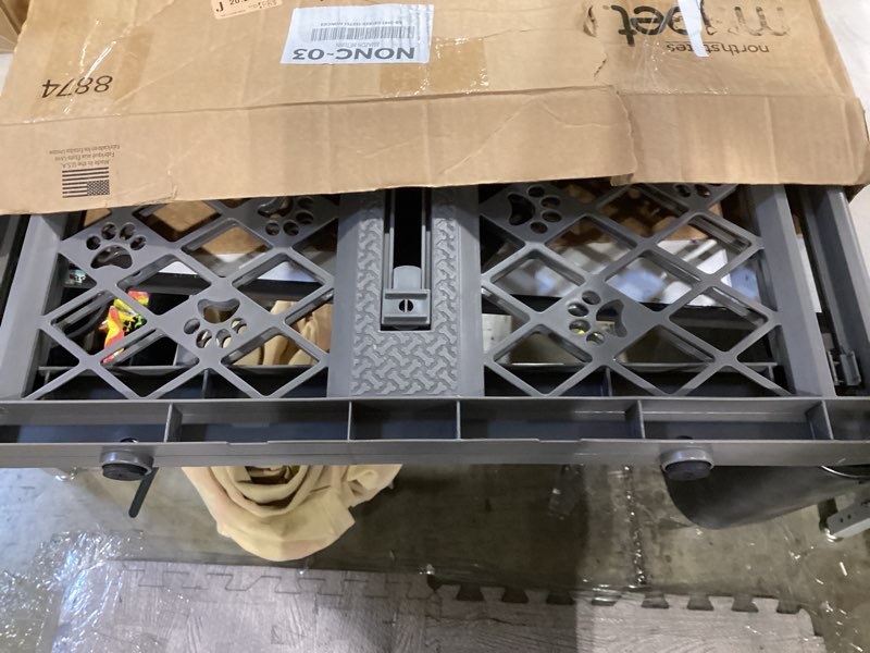 Condition photo showing Good Condition for mypet north states paws portable pet gate: 26-40" wide. pressure mount. no tools needed. made in usa, 23" tall, expandable, durable dog gates for doorways, fieldstone gray