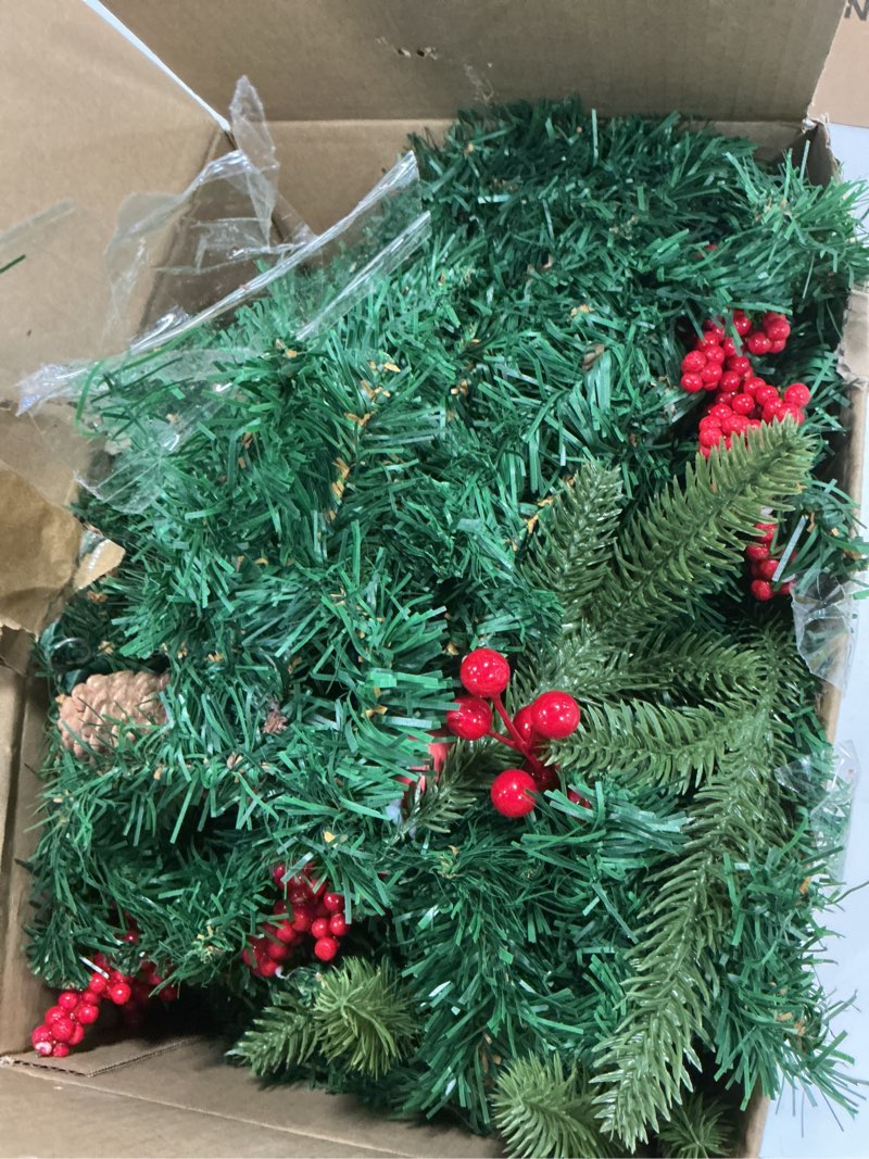 Condition photo showing Good Condition for MorTime 9 FT LED Christmas Garland with Pinecones Red Berries Bows Christmas Balls Candies, Multi-Function Christmas Garland with 50 Warm White LED Lights, 180 Branch Tips