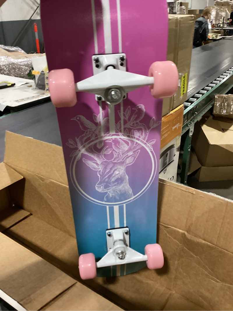 Condition photo showing New/Like New for skateboard,31 x 8 inch complete skateboard, 8-layer maple wood deck double kick standard skateboards for kids, teens, adult, beginner pink