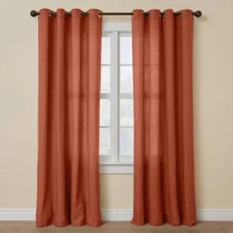 Burnt orange curtain panels (unknown size)(similar to stock photo)