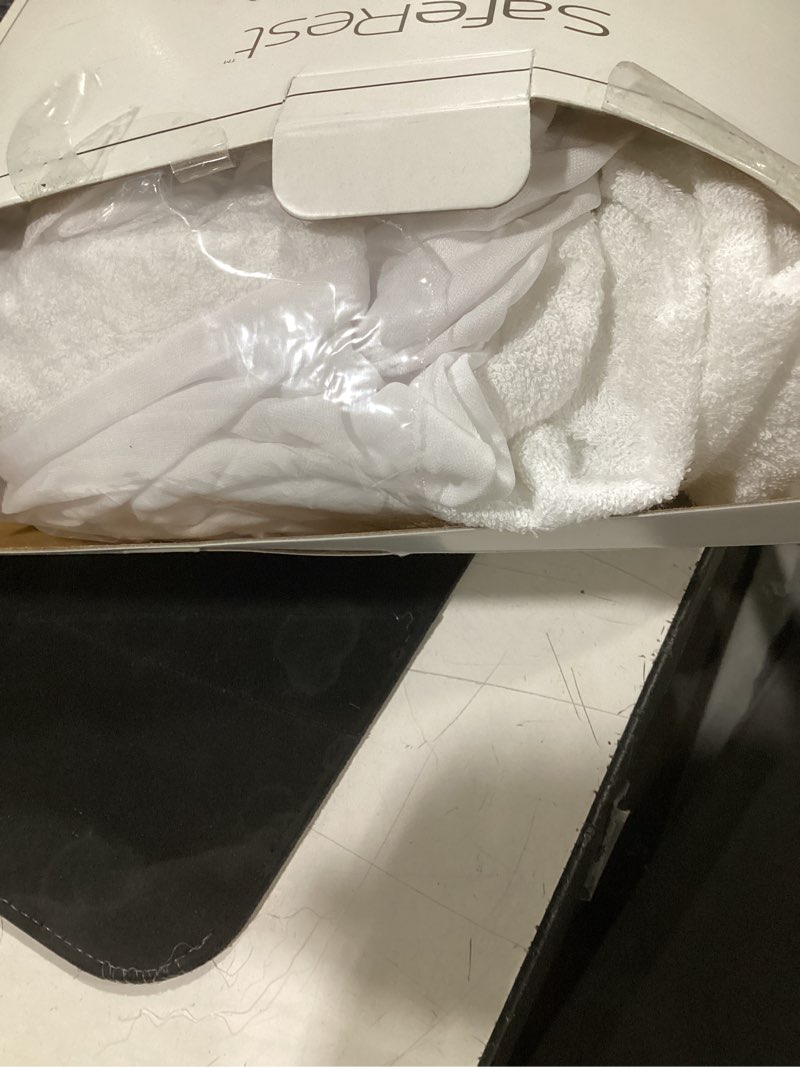 Condition photo showing As Is for saferest waterproof queen size mattress protector - fitted with stretchable pockets - machine washable cotton blend mattress cover for bed pure white queen