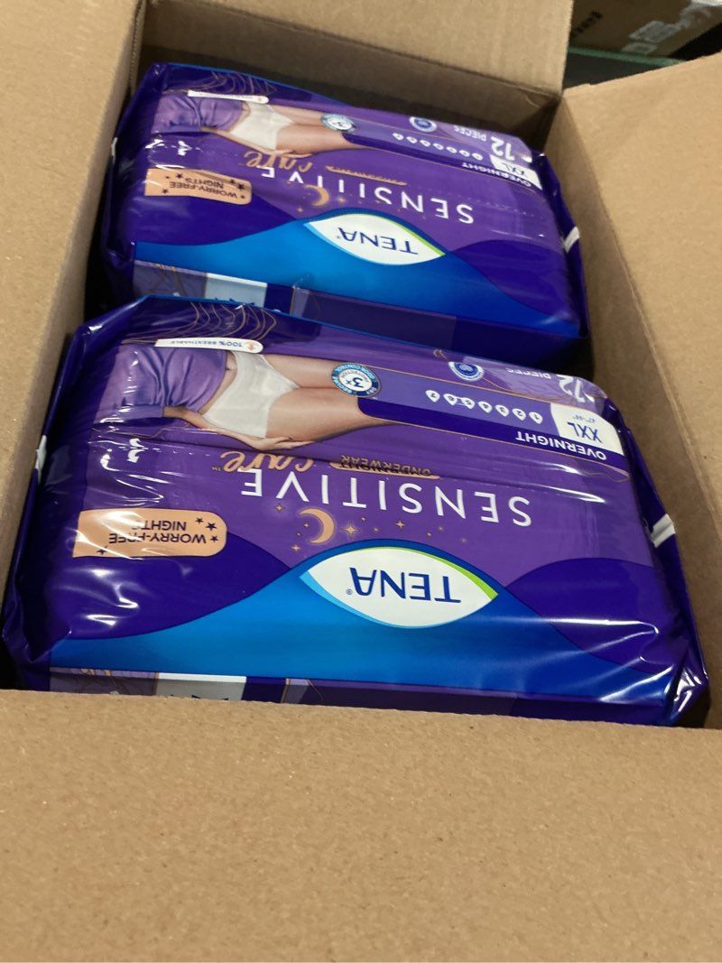 Condition photo showing New/Like New for TENA Sensitive Care Overnight Incontinence Underwear for Women, Bladder Control and Postpartum, XXL, 48 Count (Waist size 47in-66in) 2X-Large 48