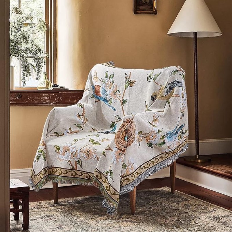 boho valentine throw blanket sofa colorful cotton blanket retro bohemian tapestry reversible hippie sheets room valentines decor (love bird)