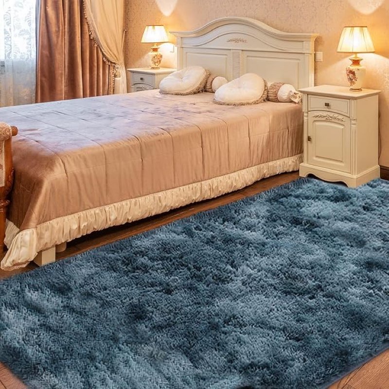 Condition photo showing As Is for rainlin soft fluffy bedroom rugs indoor shaggy plush 6.6x10 area rug college dorm living room home decor floor carpet shag non-slip nursery rugss, blue