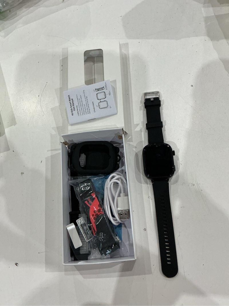 Condition photo showing As Is for okyuk kids smart watch gift for girls age 5-12, 4g kids watch 47 games, hd touch screen two-way calling feature, school settings, sos, birthday gift for boys and girls ages 7 8 9 10 (black)