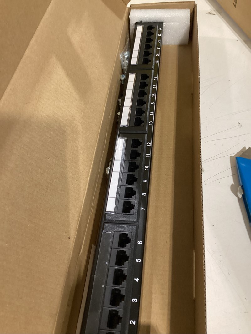 Condition photo showing As Is for Rapink Patch Panel 24 Port Cat6 10G Support, Network Panel UTP 19-Inch, Wallmount or Rackmount 1U Ethernet Patch Panel Punch Down Block for Cat6, Cat5e, Cat5 Cabling 24Port