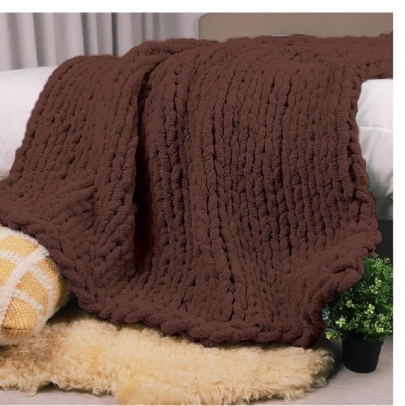 Carriediosa Chunky Knit Throw Blanket 60" X 80" Twin, 100% Hand Made Large Chenille Loop Yarn Soft F