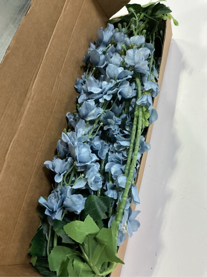 Condition photo showing Good Condition for 8 pcs Dusty Blue Delphinium Artificial Flowers, 34.25''Artificial Snapdragon Flowers Tall Fake Flowers Silk Flowers Faux Delphinium Bulk for Tall Vase Home Wedding Garden Table Decor (Dusty Blue)