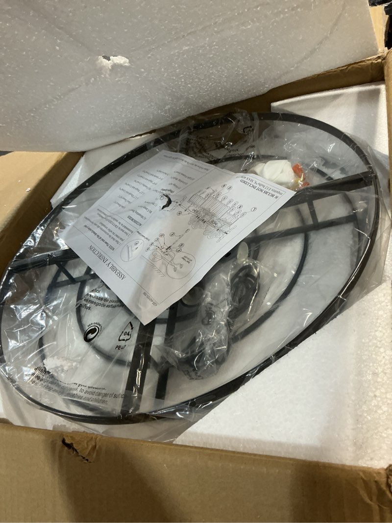 Condition photo showing Good Condition for Black Crystal Chandelier for Dining Room 20" Smoke Gray K9 Crystal Pendant Light Flower Drum Chandelier Round Raindrop Hanging Light Fixture Adjustable for Over Dining Table Entryway Living Room 20 inches