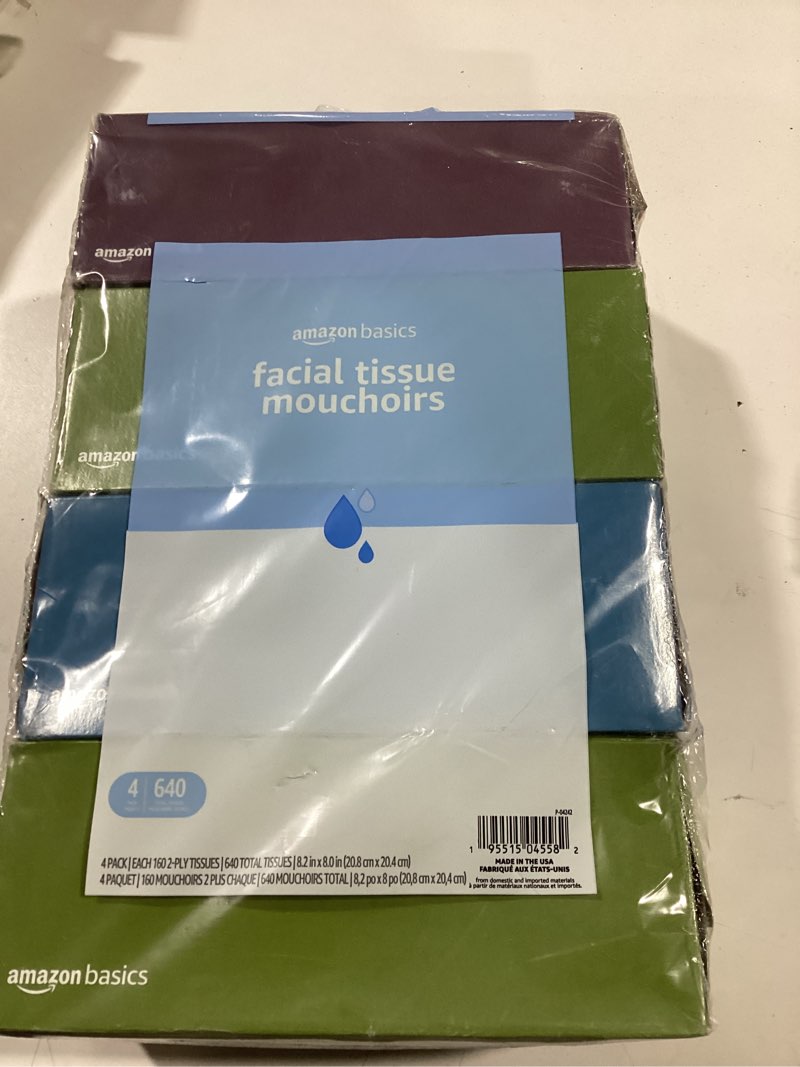 Amazon Basics Facial Tissue, 2-Ply, 160 Tissues per Box, 4 Boxes (640 total) (Previously Solimo)