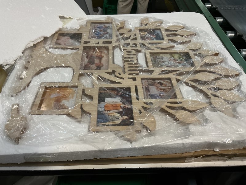 Condition photo showing New/Like New for Picture Frame Collage, Family Tree Picture Frames Wall Decor 8 Openings (4 4''x6'', 4 4''x4'') Pictures Frame Collage Modern Farmhouse Family Photo Frames for Living Room Bedroom (Natural)