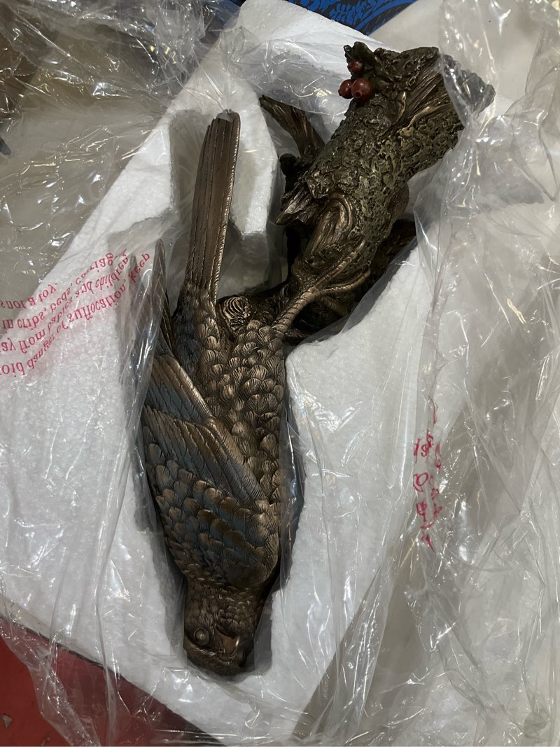 Condition photo showing Good Condition for veronese design 10.9 inch sparrow hawk resting on tree branch antique bronze falcon statue