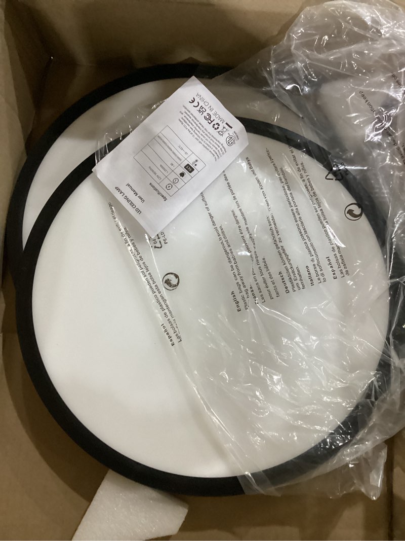 Condition photo showing As Is for slochi 2pack led flush mount ceiling light fixture, 15 inch 30w, 3800lm, super slim 0.7 inch, 3000k-6500k adjustable low profile led ceiling lights for bathroom, closet, hallway(black)
