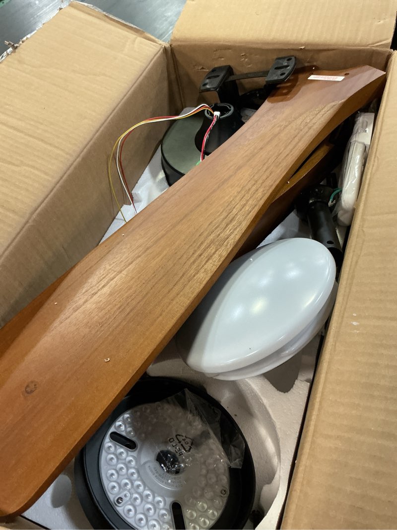 Condition photo showing As Is for addlon 52 inch ceiling fans with lights and remote control, reversible, 3 wood blades, 6 speeds, 3cct dimmable, noiseless, indoor/outdoor black walnut ceiling fan for bedroom living room gazebo patio 52 inch downrod with light