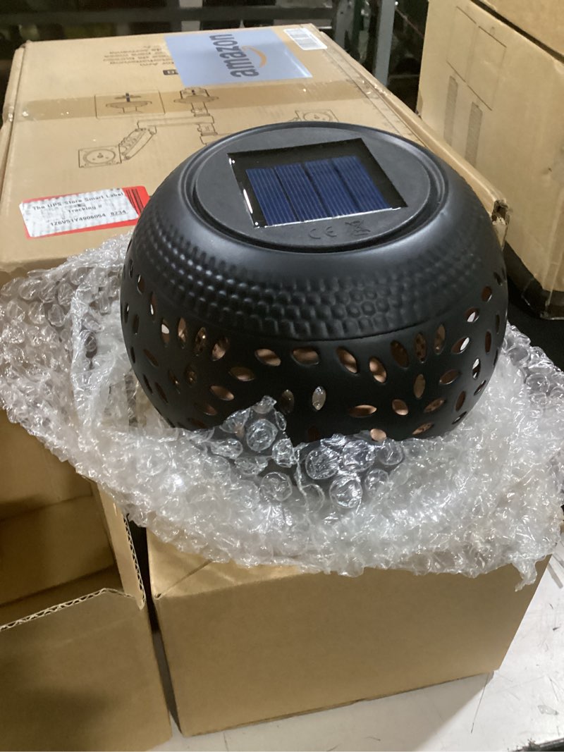 Condition photo showing Good Condition for reginary 2 pcs solar lanterns waterproof outdoor decor, hollow out retro metal solar lights 7 color 2 modes decorative atmosphere table lantern for women mom gifts patio garden pathway yard (black) 2 black