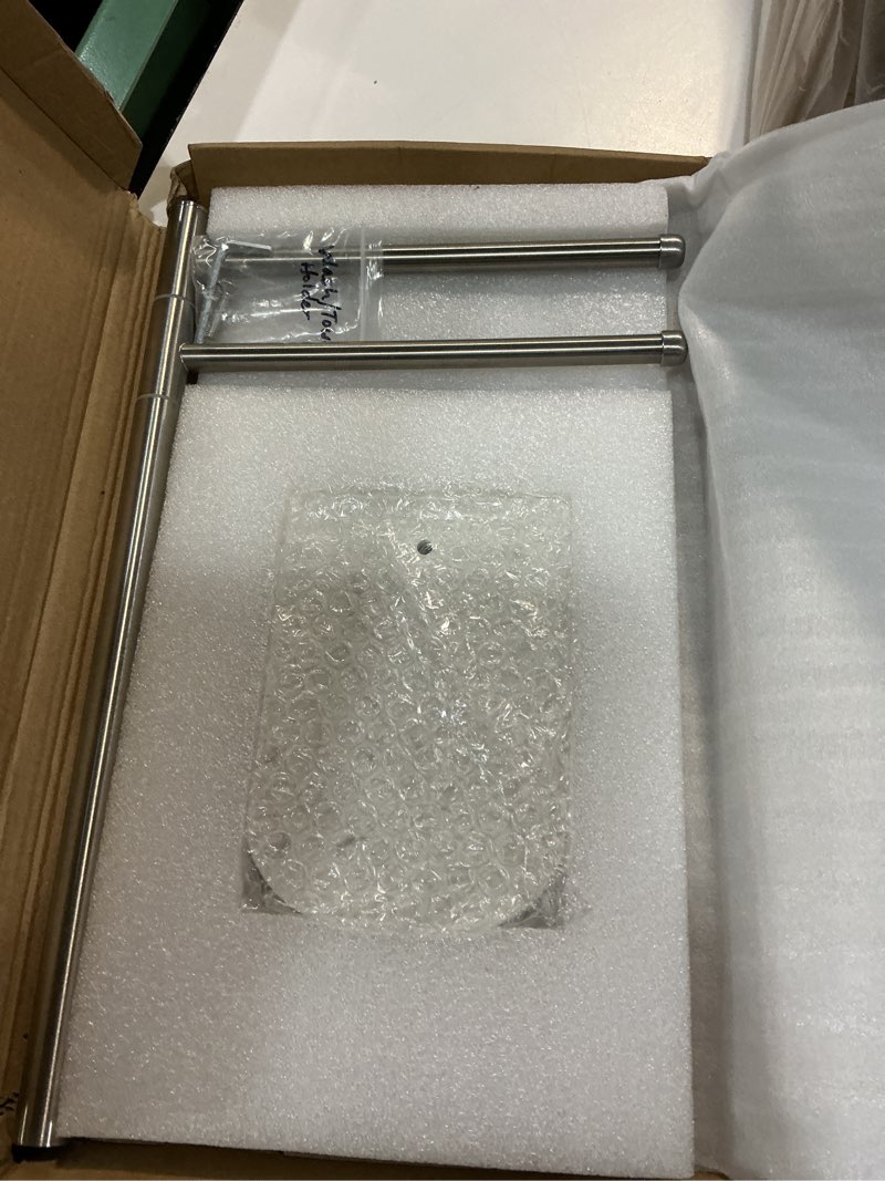 Condition photo showing Good Condition for standing hand towel holder, hand towel stand with marble base, 304 stainless steel towel rack with 2 swivel arm, countertop stand towel ring towel bar for bathroom (brushed nickel)