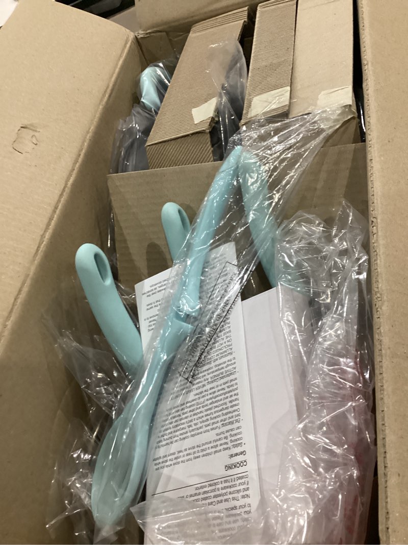 Condition photo showing As Is for rachael ray 11-piece hard anodized aluminum cookware set, light blue handles
