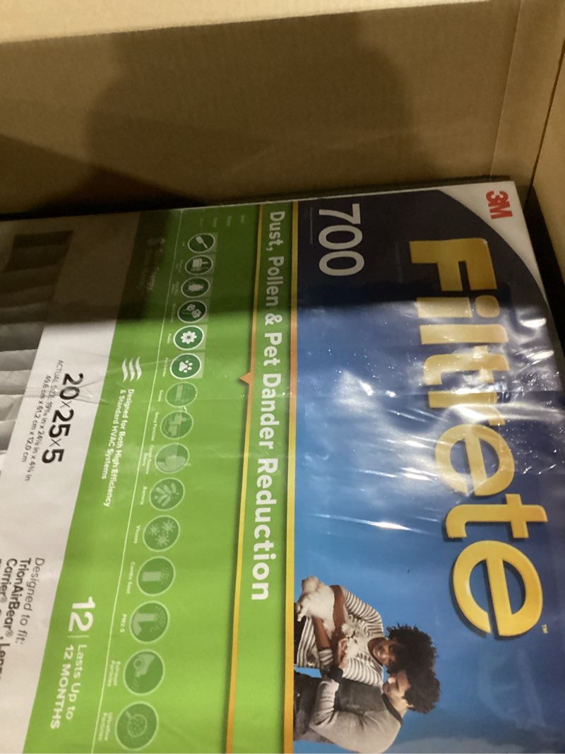 Condition photo showing New/Like New for Filtrete 20x25x5 AC Furnace Air Filter, MPR 700, MERV 8, Fits Trion Air Bear & Carrier, Dust, Pollen & Pet Dander Reduction, 2-Pack (actual size 19.56 x 24.13 x 4.75 in)