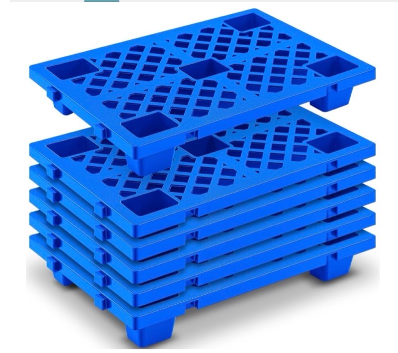 6 pcs plastic pallet lightweight nestable polyethylene pallets interlocking storage pad with breathable grids for basement restaurant kitchen supermarket (blue)