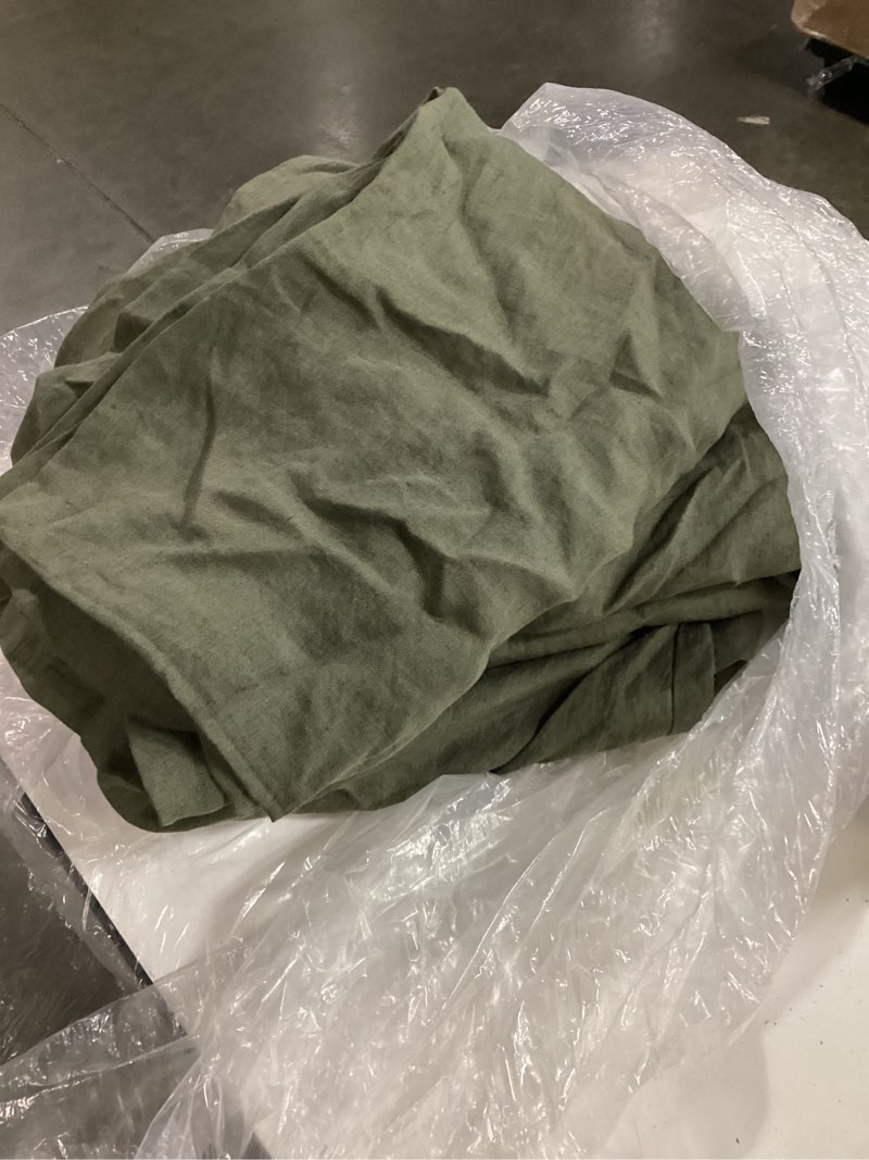 Condition photo showing As Is for european linen deluxe bedding bundle, queen, dusty olive