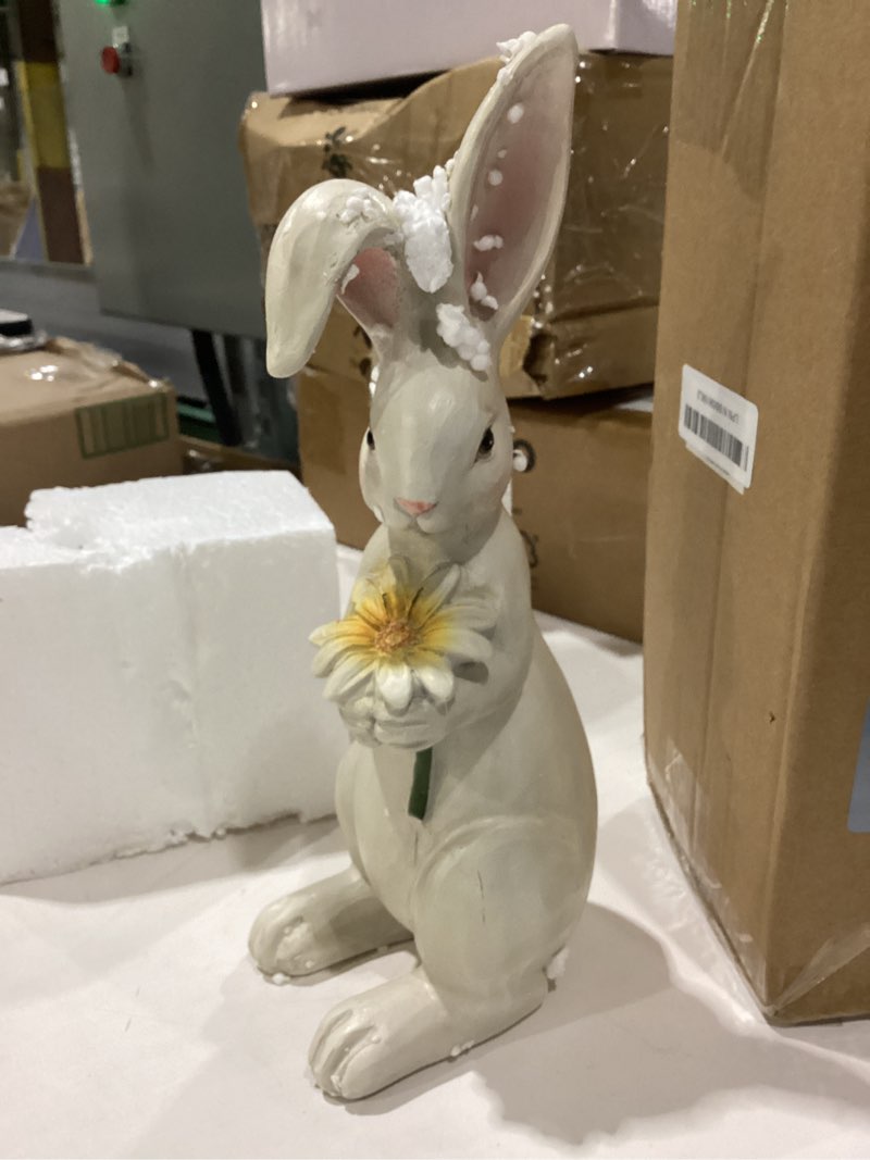 Condition photo showing New/Like New for newman house studio easter-decorations - spring bunny decor - table centerpiece - spring figurines - indoor bunny statues with flower farmhouse office room decor for table 5 * 4.25 * 11.75 inch bunny with flower