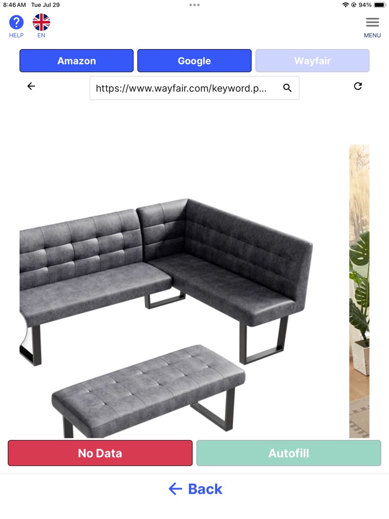 2 Piece Modern Dark Gray Faux Leather Corner Bench And Backless Bench With Tufted Upholstery And Metal Legs