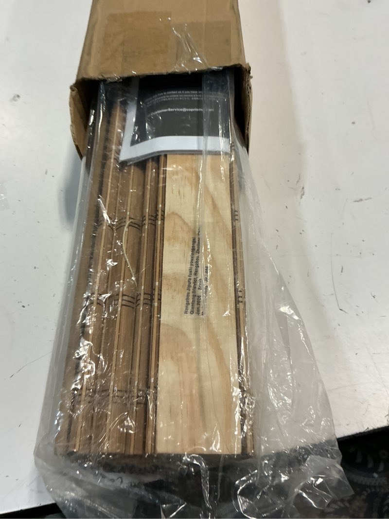 Condition photo showing As Is for lazblinds no tools no drill cordless bamboo roman shades, light filtering window treatment, roll up bamboo blinds for windows 24'' w x 48'' h, brown light filtering-brown206 24" w x 48" h