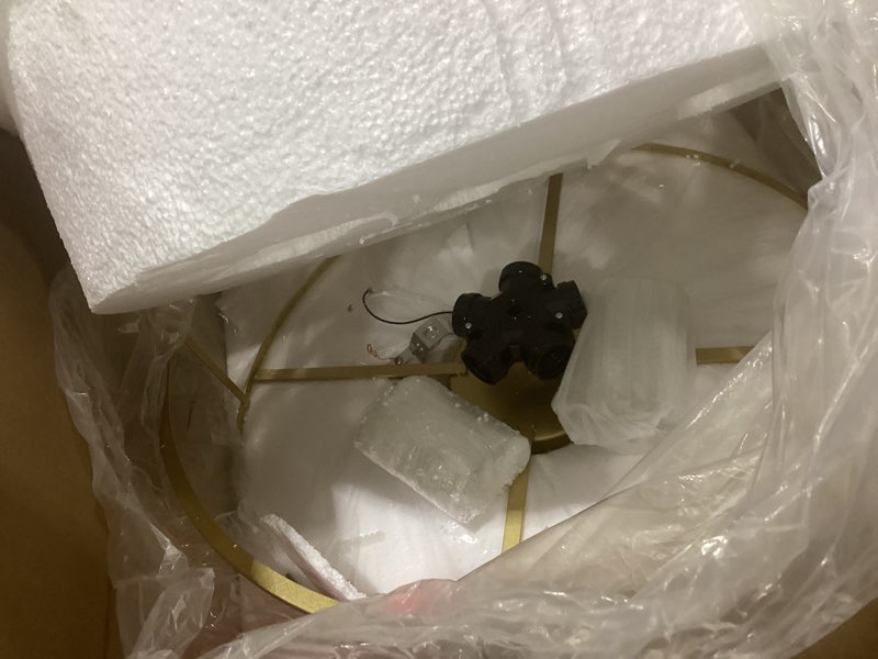 Condition photo showing As Is for TEENYO Modern Flush Mount Ceiling Light Crystal Gold Ceiling Lighting 20 Inch 5-Light Crystal Flush Mount Light Fixtures for Bedroom Hallway Living Room