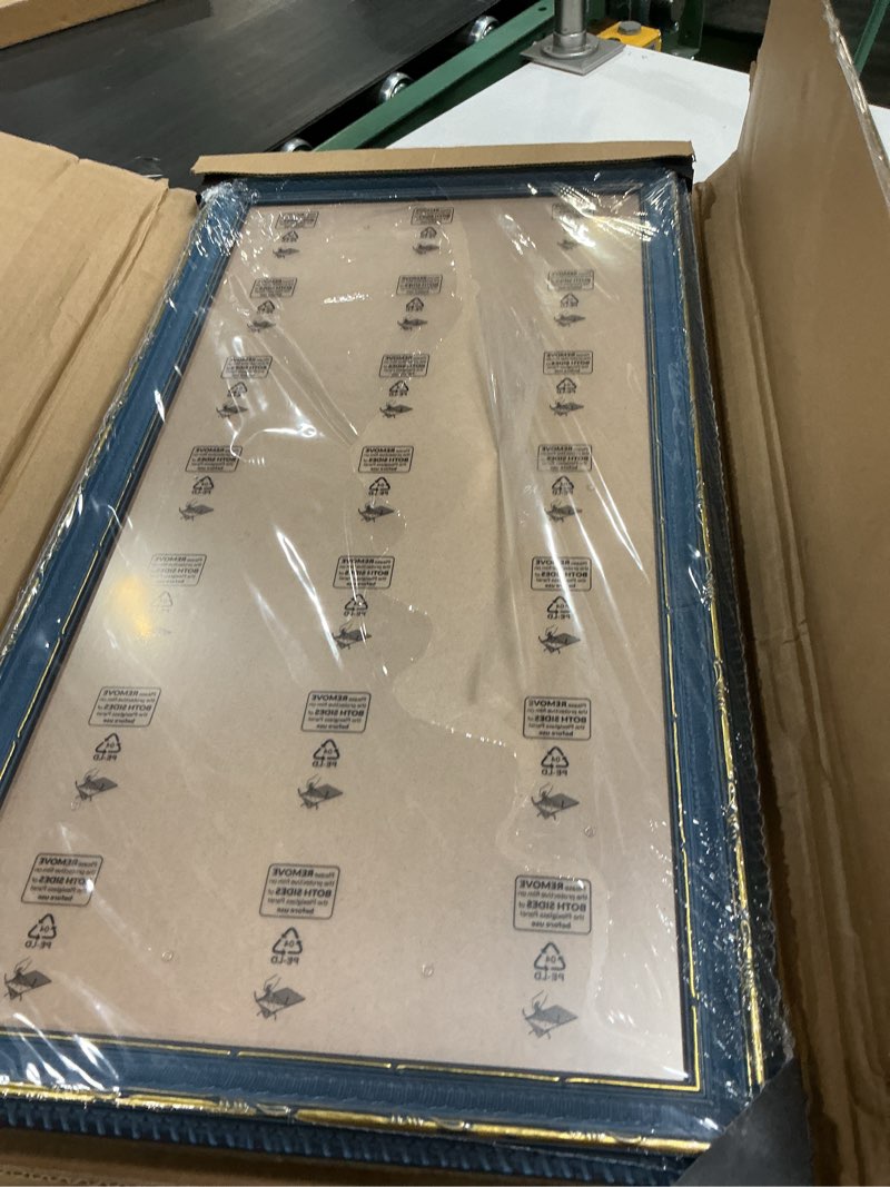 Condition photo showing Good Condition for gulethun 12x24 picture frame blue gold - vintage photo frame 12 by 24, retro home decor wall hanging gallery frames, sturdy, plexiglass, antique ornate poster frame for vertical & horizontal display blue 12x24in