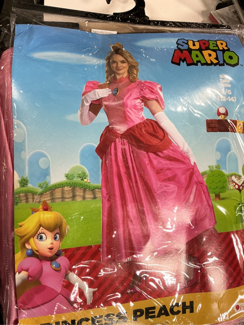 Condition photo showing New/Like New for Disguise Womens Princess Peach Adult Costume, Official Super Mario Elevated Adult Costume Dress and Crown L (12-14) Princess Peach