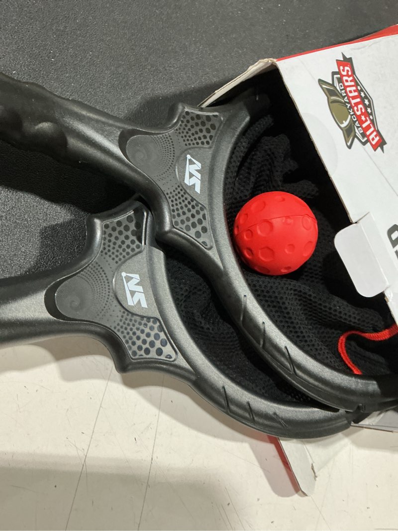 Condition photo showing Good Condition for slingshot scoop ball set - family party game, play solo or with 2 players, indoor & outdoor sports toy for adults & teens, includes 2 netslinger rackets, 3 balls