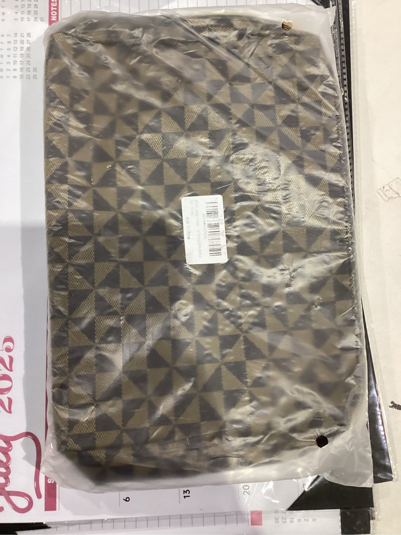 Condition photo showing New/Like New for stylish leather makeup bag - travel makeup bag for women, gift with designer print tote - Great Gift for Girlfriend, Wife, or Mother Brown